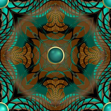 Textured 3d greek vector seamless pattern. Ornamental jewerly grunge background. Trendy repeat surface backdrop. Geometric luxury design. Greek key meander abstract ornament. Ornate green gemstones