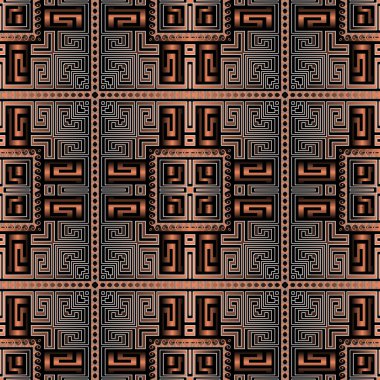 Squares 3d greek vector seamless pattern. Ornamental tartan background. Repeat abstract surface backdrop. Greek key meanders plaid ornaments. Modern decorative geometry design. Grunge texture