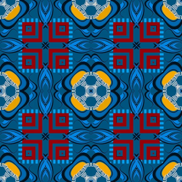 Modèle sans couture vecteur grec coloré abstrait. Géométrique ornementale fond moderne. Répétez le décor orné. Clé grecque serpente ornement. Formes géométriques, carrés, losanges. Design tendance — Image vectorielle