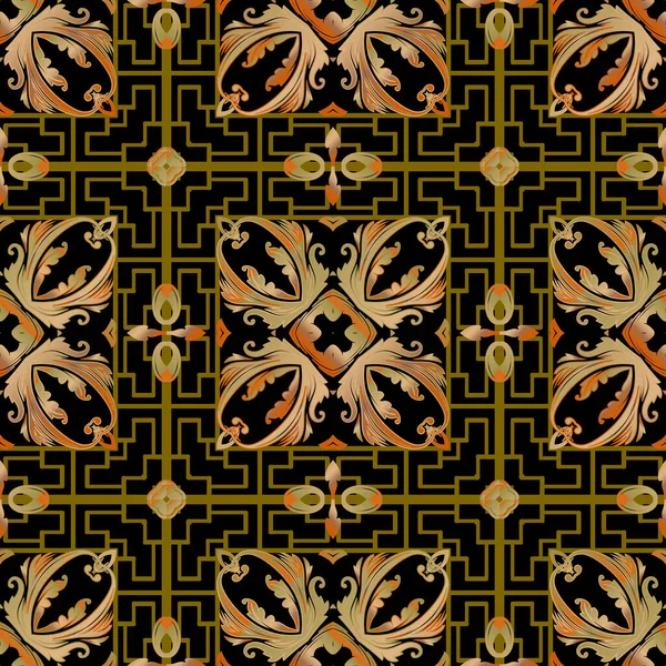 Estilo barroco cuadrícula a cuadros vector patrón sin costura. Género ornamental — Vector de stock
