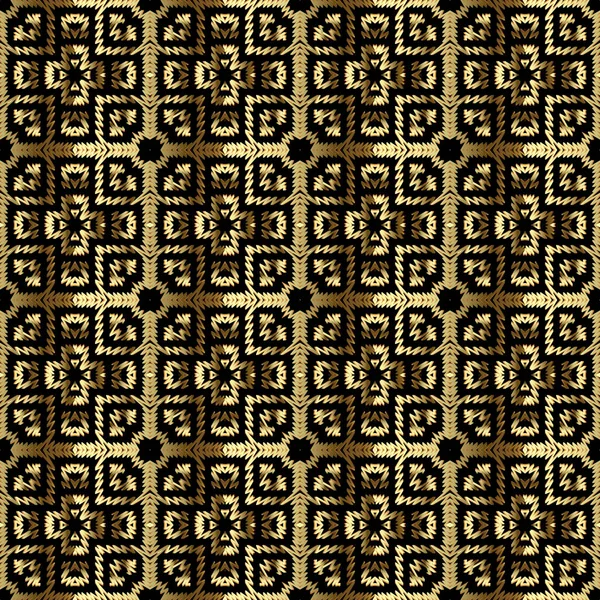Текстурированное золото 3d греческий вектор бесшовный узор. Вышивальный сквор — стоковый вектор