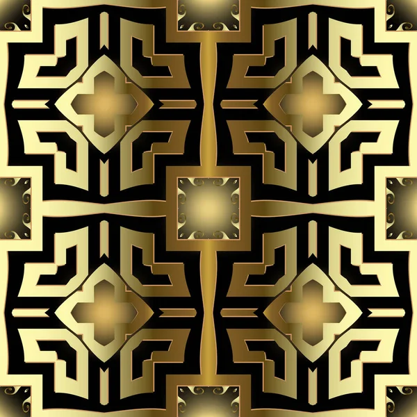 Gold 3d griechischer Vektor nahtloses Muster. Wiederholung Stammesglühen bac — Stockvektor