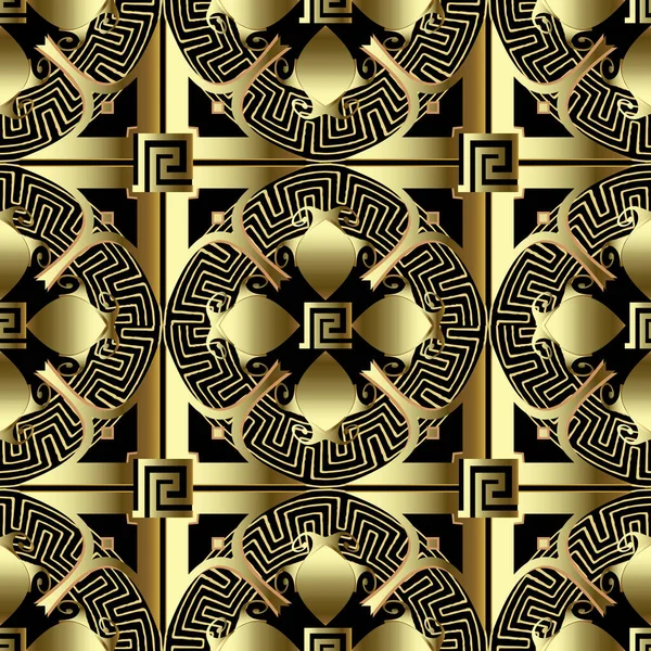 Gold 3d greek vector seamless pattern. Repeat tribal background. — 스톡 벡터