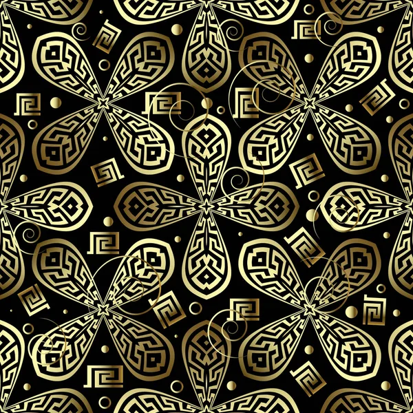 Floral gold greek vector seamless pattern. Ethnic ancient style — Stock Vector