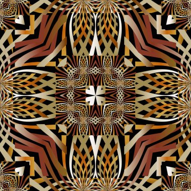 Renkli fraktallar çizgili vektörsüz desen. Fütüristik süs arka planı. Geometrik arkaplanı tekrar et. Radyal şekiller, çizgiler, çizgiler. Soyut çiçek süsü. Sonsuz modern dekoratif doku