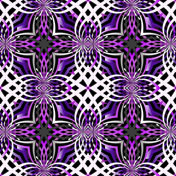 Kleurrijke fractals gestreepte vector naadloos patroon. Futuristische decoratieve achtergrond. Herhaal geometrische achtergrond. Radiale vormen, strepen, lijnen. Abstracte bloemen ornament. Eindeloze moderne sierlijke textuur — Stockvector