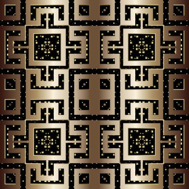 Kareler süslemeli altın 3D vektör pürüzsüz desen. Parlak geometrik altın şebeke arka planı. Eski kare çerçeveleri süslemek. Lüks dekoratif tasarım. Yunan kilit oyuncuları. Modern soyut grunge süsü