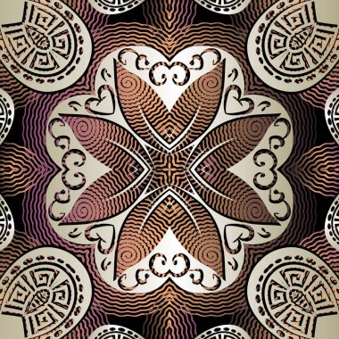 Süslü çiçek desenli Paisley vektör kusursuz desen. Yunan kökenli. Etnik arkaplanı tekrarla. Geometrik Yunan anahtarlarının süsü. Çiçek soyut tasarımı. Vintage çiçekler, yapraklar, şekiller