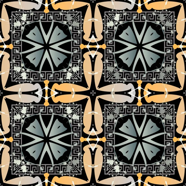 Moderne kleurrijke etnische abstracte Griekse vector naadloos patroon. Griekse vierkante frames. Trendy geometrische achtergrond. Grunge ruwe ornament. Tribal herhalen vuile achtergrond. Griekse sleutel meander textuur ontwerp — Stockvector