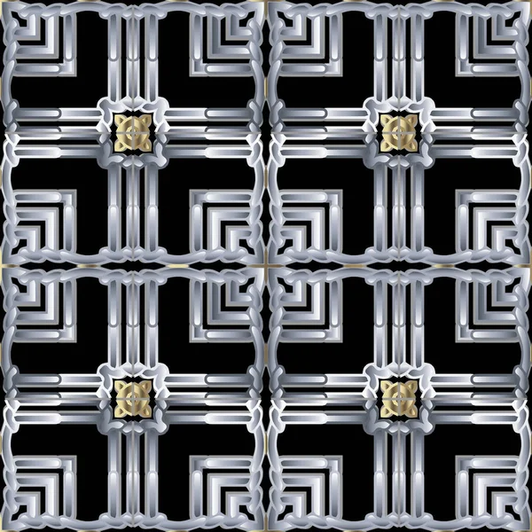 グリッド3Dベクトルシームレスパターン。幾何学的な装飾現代的な背景。抽象的な正方形の背景を繰り返します。タータン風の装飾品をチェックしたプレイ。ロープ編み幾何学的な正方形の形ストライプ — ストックベクタ