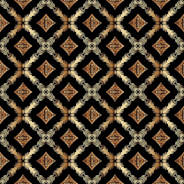 Grunge texturizado waffle vetor sem costura padrão. Tapeçaria geométrica fundo tribal. Repetir bordado estilo grungy pano de fundo. Abstrato eclodiu ornamento simétrico. Formas de geometria, linhas, losango —  Vetores de Stock