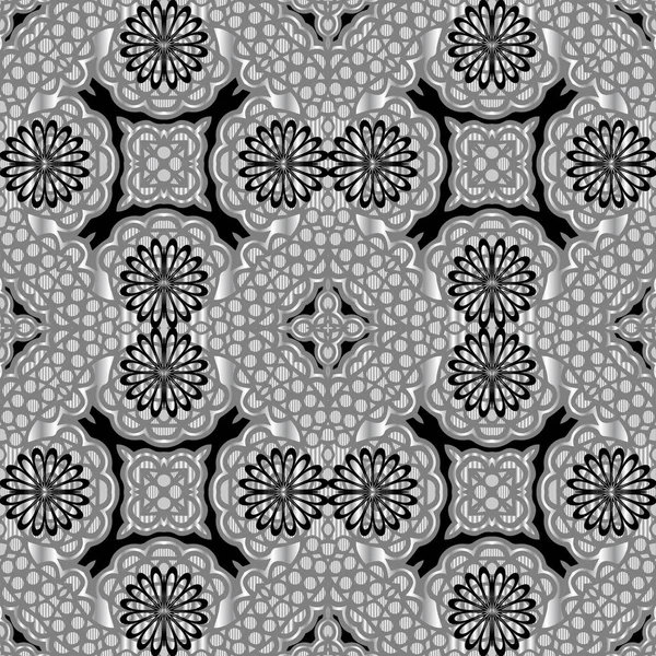 Bloemenvector naadloos patroon. Decoratieve etnische stam stijl kant achtergrond. Getextureerde lijn kunst traceren ornament. Abstracte vormen, vintage bloemen, wervelingen, cirkels. Herhaal arabesque achtergrond — Stockvector