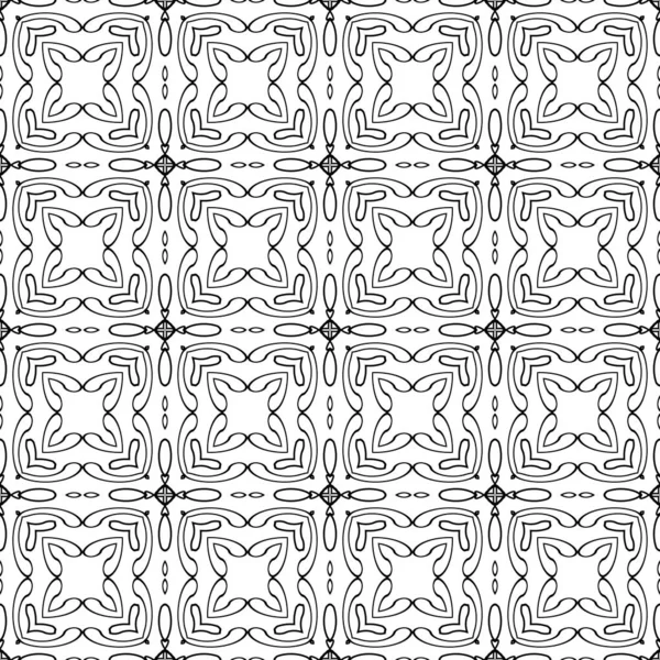 Florale Linien Vektorieren Nahtlose Muster Schwarz Weißer Ornamentaler Hintergrund Wiederholen — Stockvektor