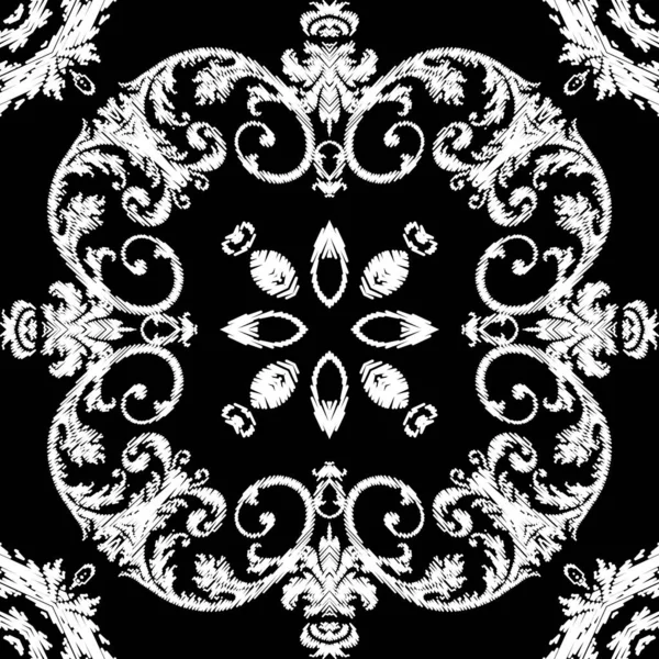 Broderie Vectoriel Texturé Motif Sans Couture Fond Gris Floral Noir — Image vectorielle