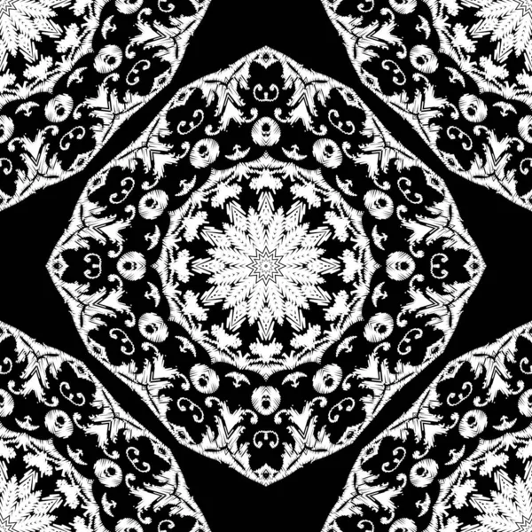 Nakış Desenli Vektör Dikişsiz Desen Siyah Beyaz Çiçek Arkaplanı Duvar — Stok Vektör