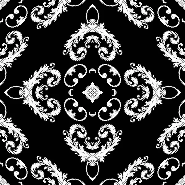 Broderie Vectoriel Texturé Motif Sans Couture Fond Gris Floral Noir — Image vectorielle