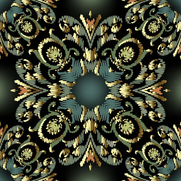 Vyšívací Barokní Vektorový Bezešvý Vzor Zářící Květinové Pozadí Grunge Tapisérie — Stockový vektor