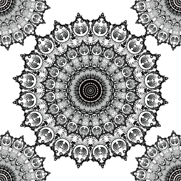 Ornamental Baroque mandalas vector seamless pattern. Abstract floral Damask background. Round vintage flowers lace ornaments. Beautiful elegance isolated design on white. Repeat ornate backdrop — Stock Vector