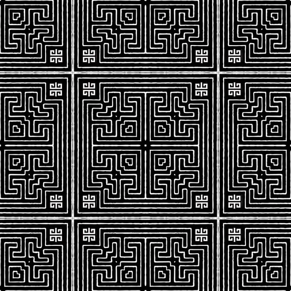 Labyrinth Labyrinth karierte Vektor nahtlose Muster. Griechischer Stil abstrakte Linien Tartan Hintergrund. Moderner geometrischer Hintergrund, der sich wiederholt. Griechischer Schlüssel mäandert Ornament. Schwarz-weiße Linie Kunst strukturiertes Design — Stockvektor