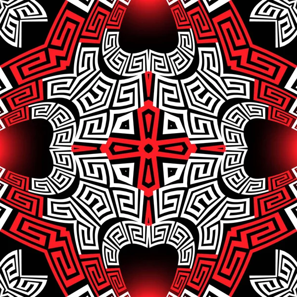 Tribal preto branco estilo grego vermelho vetor padrão sem costura. Ornamental geométrica étnica brilhante fundo. Cenário elegante abstrato colorido. Geométrico moderno ornamentado grego chave meandros ornamentos —  Vetores de Stock