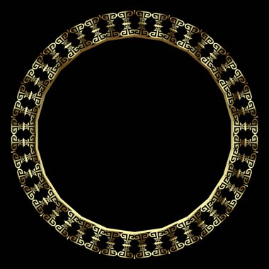 Yuvarlak altın çerçeve. Vektör süsleme, kabile tarzı geçmiş. Yunan dairesi altın süsü. Mandala. Yüzey dokusu. Süslü modern tasarım. Kartlar, baskılar, logolar, sınırlar için. Dekoratif tasarım.