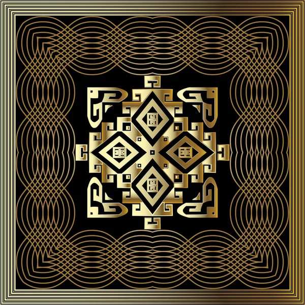 ゴールド豪華な3Dベクトルシームレスパターン ギリシャ様式の装飾部族の民族的背景 美しい繰り返しの背景 フレーム ストライプ 幾何学的な形状の正方形のパターン化された装飾 — ストックベクタ