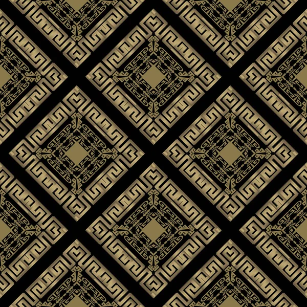 Grieks vector naadloos patroon. Decoratieve geometrische etnische stamstijl achtergrond. Kleurrijke abstracte sierlijke achtergrond. Geometrische moderne Griekse sleutel meandert luxe ornament. Rhombus, lijsten, vormen — Stockvector