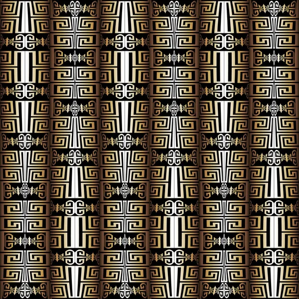 Griego fronteras vector patrón sin costura. Fondo ornamental geométrico de estilo tribal étnico. Fondo a rayas abstractas coloridas. Geométrico moderno griego clave meandros ornamento. Diseño de lujo de superficie — Archivo Imágenes Vectoriales