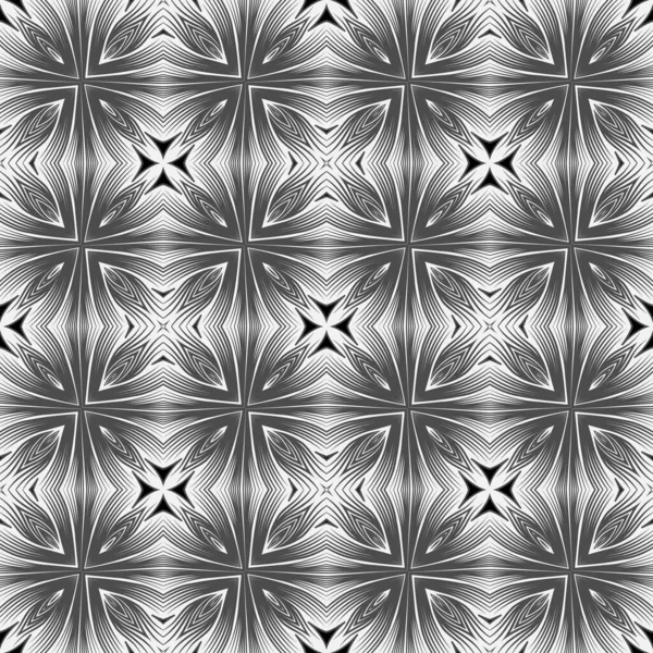 Bloemenlijnen naadloos patroon. Vector sierlijke achtergrond. Herhaal de moderne achtergrond. Symmetrische ornamenten met lijn art tracery abstracte bloemen, geometrische vormen, lijnen. Eindeloze monochrome textuur — Stockvector