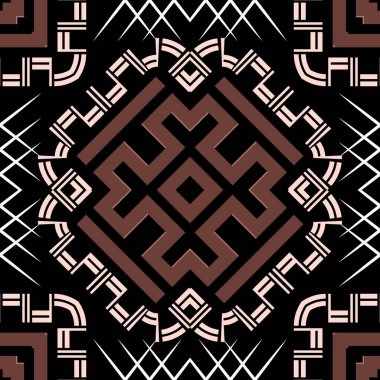 Kabilenin renkli, pürüzsüz deseni. Vektör süslemeli geometrik arkaplan. Modern zarif arkaplanı tekrar et. Geometrik şekilli Yunan tarzı süsler, zikzak çizgileri, çerçeveler, sınırlar.