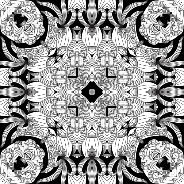 Floral Motif Complexe Sans Couture Vector Abstrait Fond Géométrique Noir — Image vectorielle