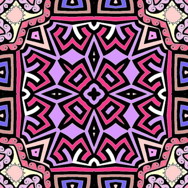 Yunan rengarenk, soyut, pürüzsüz desen. Geometrik süslemeli vektör arkaplanı. Dekoratif arka planı tekrarla. Soyut şekiller, dalga çizgileri, Yunan anahtarlarının süsleri. Simetrik parlak tasarım