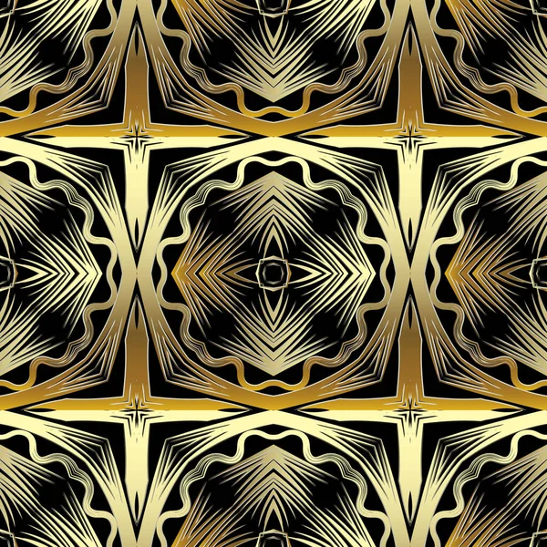 Abstrakt guld 3d vektor sömlöst mönster. Yta prydnads geometriska bakgrund. Symmetrisk utsmyckad gyllene design. Geometrisk modern prydnad. Dekorativ design. För tapeter, tryck, tyg — Stock vektor