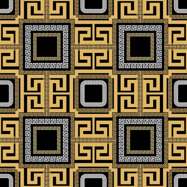 Elegantes geometrisches griechisches nahtloses Muster. Vector ornamentale karierte Tartan trendigen Hintergrund. Wiederholen Sie abstrakte moderne Hintergründe. Der griechische Schlüssel schlängelt sich durch schöne symmetrische Ornamente. Quadrate, Rahmen, Formen — Stockvektor