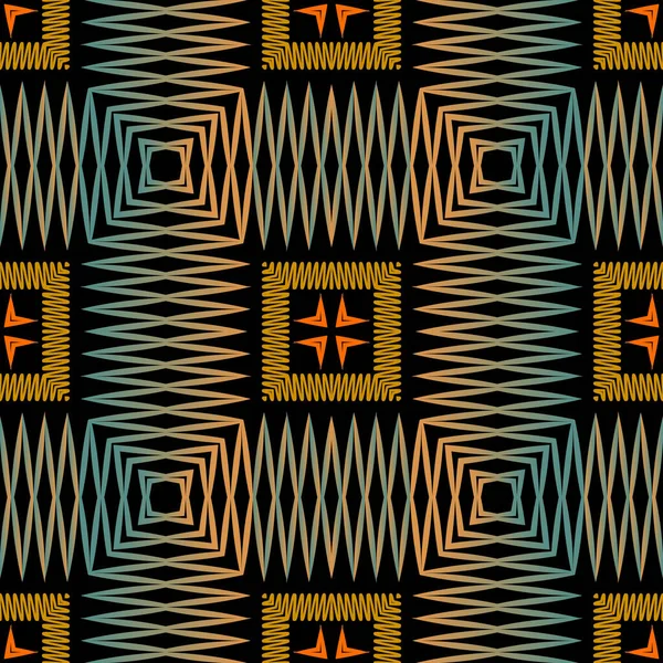 シェブロン刺繍カラフルなベクトルシームレスパターン。縞模様のテクスチャジグザグ背景をステッチします。タペストリージグザグ背景を繰り返します。刺繍ストライプ、ジグザグライン、幾何学的な形状。タータンの演奏 — ストックベクタ