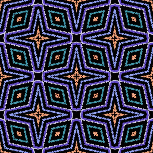 Patrón sin costura vector texturizado. Fondo a rayas de colores. Tapiz formas abstractas, rombos, marcos, rayas, líneas en zigzag. Tapiz geométrico abstracto ornamento simétrico. Textura bordada — Vector de stock