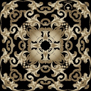 Dokulu grunge Barok vektör pürüzsüz desen. Damask 'ın eski tarz çiçek arkaplanı. Kirli arka plan. Kaba, pis bir doku. Klasik Viktorya tarzı barok süsü. Altın çiçekler, yapraklar