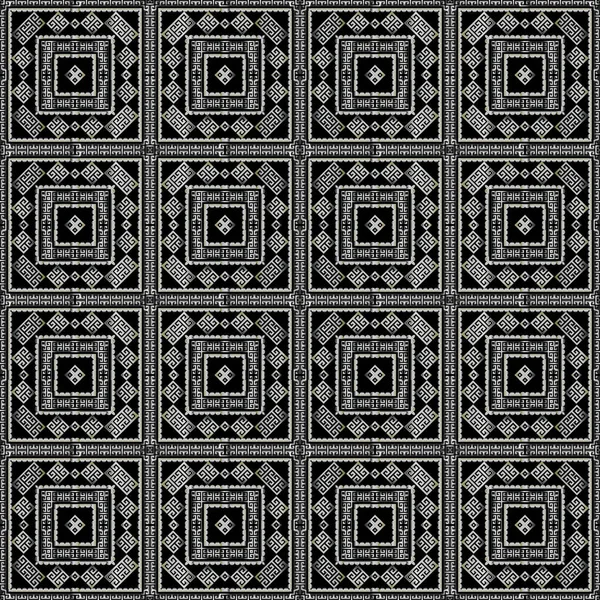 Plaid zwart-wit elegante Griekse vector naadloos patroon. Decoratieve geometrische etnische tartan achtergrond. Monochroom abstract geruite achtergrond. Geometrische moderne sierlijke Griekse sleutel meander ornamenten — Stockvector