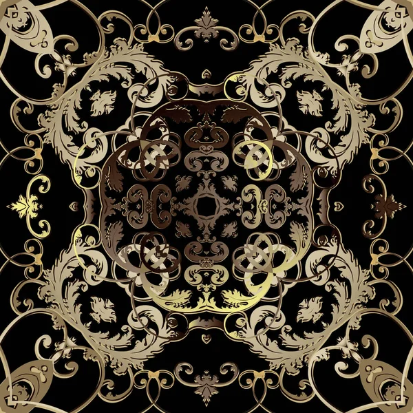 Baroque vector seamless pattern. Old style floral Damask background. Beautiful repeat colorful backdrop. Antique Victorian baroque style gold ornaments. Vintage flowers, leaves. Ornate elegant design — Stock Vector