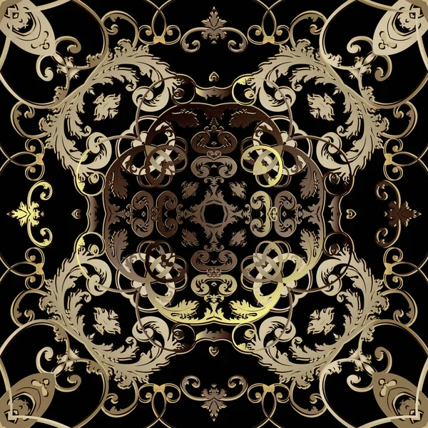 Motif baroque vectoriel sans couture. Vieux style floral Damas fond. Belle répétition fond coloré. Ornements anciens de style baroque victorien en or. Fleurs anciennes, feuilles. Design élégant décoré — Image vectorielle