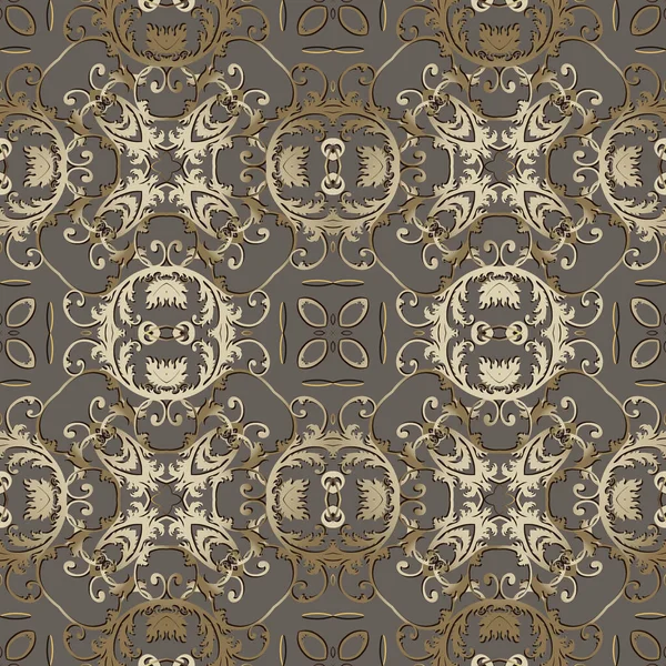 Motif baroque vectoriel sans couture. Vieux style floral Damas fond. Belle répétition fond coloré. Ornements anciens de style baroque victorien en or. Fleurs anciennes, feuilles. Design élégant décoré — Image vectorielle