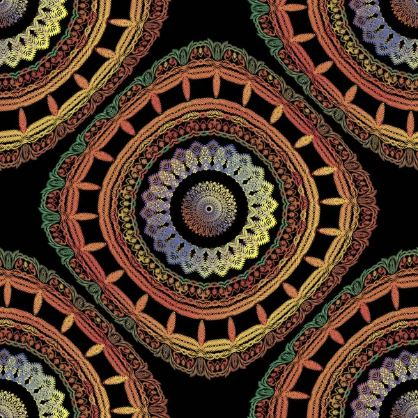 Borduurwerk Barokke Vector Naadloos Patroon Kleurrijke Bloemige Grunge Achtergrond Tapijtmandala — Stockvector
