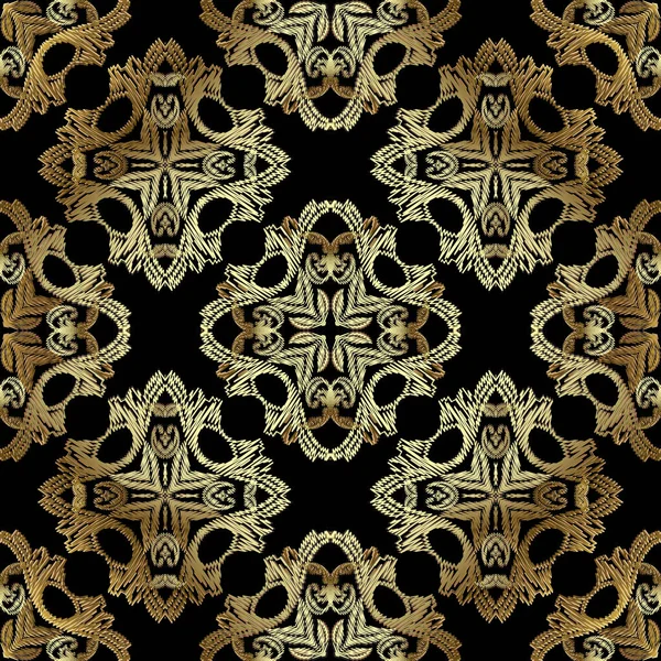 Texturizado Padrão Sem Costura Ouro Vintage Tapeçaria Ornamental Fundo Floral — Vetor de Stock