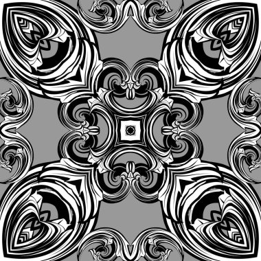 Barok stili vektör kusursuz desen. Süslü çiçekli antika bir geçmişi var. Monokrom arkaplanı tekrarla. Çiçekli, yapraklı, şekilli klasik Damask süsü. Soyut modern dekoratif dekoratif tasarım