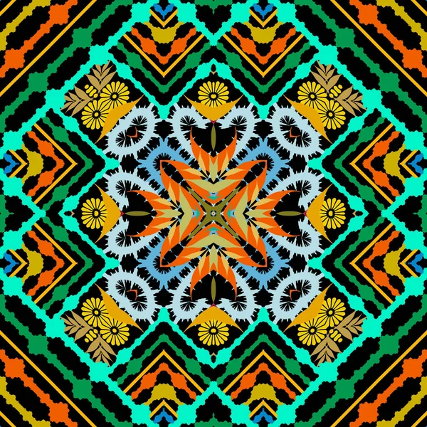 Colorido Patrón Sin Costura Vector Floral Fondo Geométrico Tribal Rayas — Archivo Imágenes Vectoriales