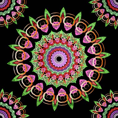 Yunan kusursuz vektör mandalas deseni. Süslü çiçek arkaplanı. Etnik kabile tarzı arka plan tekrarı. Yunan anahtarından daha renkli süsler. Dekoratif dekoratif parlak mandalas tasarımı