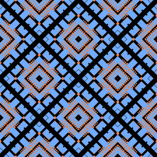 Waffel geometrisches Vektor nahtloses Muster. Geometrischer Grunge-Hintergrund. Rautenschmuck mit Punkten. Symmetrisches Stammesdesign. Wiederholen Sie gemusterten abstrakten Hintergrund. Endlose Textur — Stockvektor