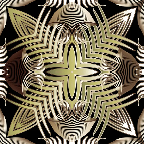 Gold Luxus Abstrakte Vektor Nahtlose Muster Ornamentale Radiale Formen Hintergrund — Stockvektor