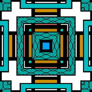 Renkli geometrik çizgili vektör dikişsiz desen. Desenli ızgara soyut ekose arkaplan. Parlak tekrar arkaplan. Modern simetrik kabile süslemeleri. Geometrik şekiller, kareler, çizgiler.