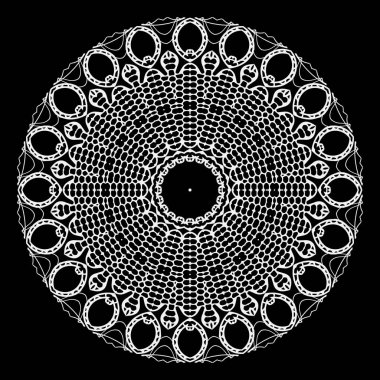 Lacy çiçek vektörü mandala deseni. Süslü, modern siyah beyaz arka plan. Yuvarlak klasik süs. Dantelli tasarım. Zarif desenli doku. Etnik tarz soyut dantel çiçekler, şekiller, çerçeveler.